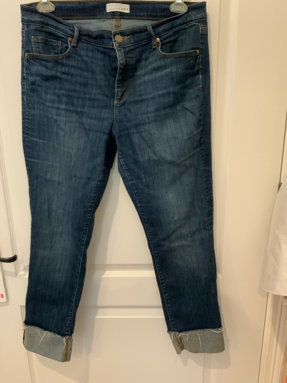LOFT Medium Dark Wash Cuffed Ankle Denim Jeans SZ 12/31